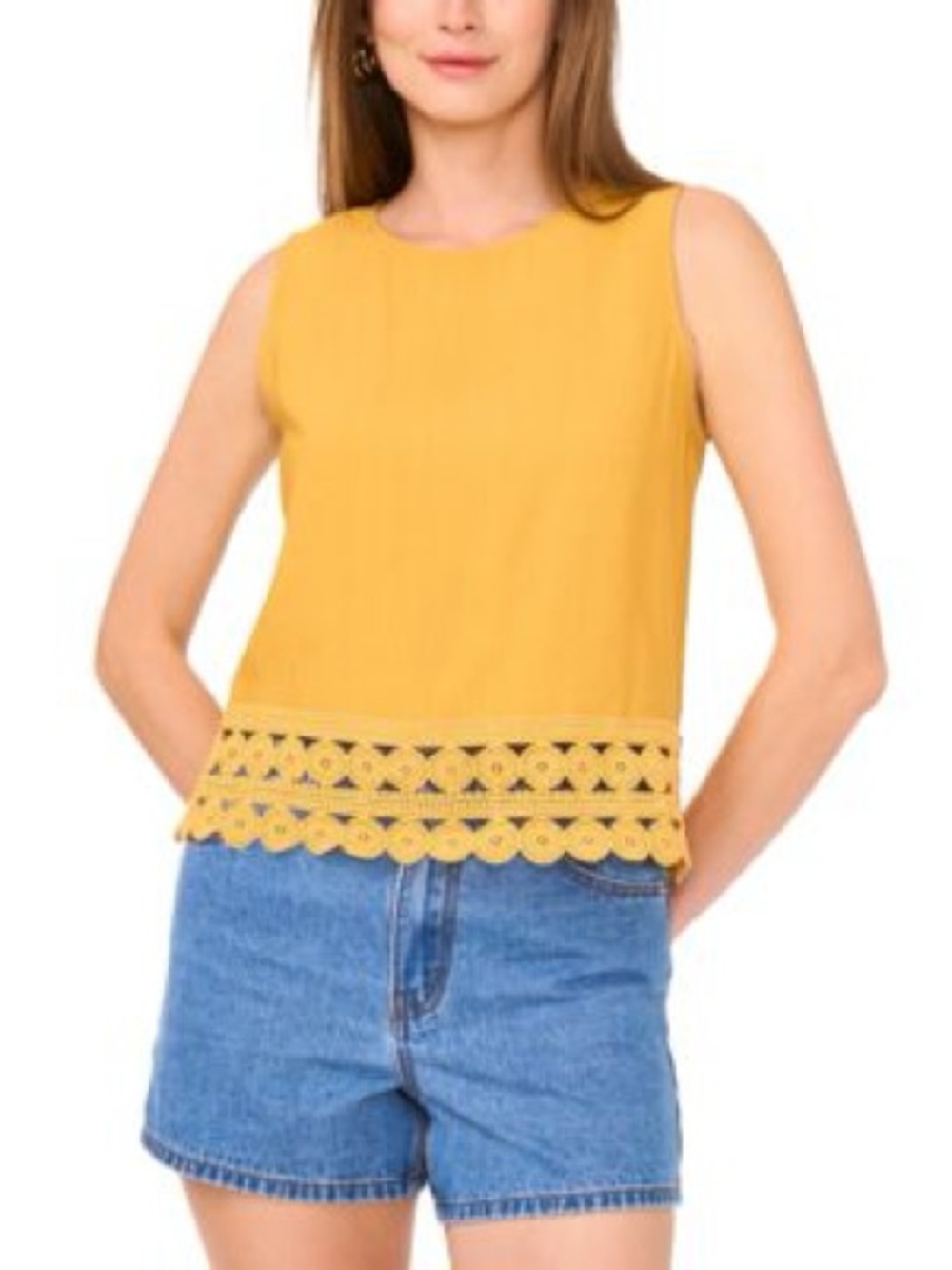 Vince Camuto Mustard Sleeveless Tank with Crochet Hem